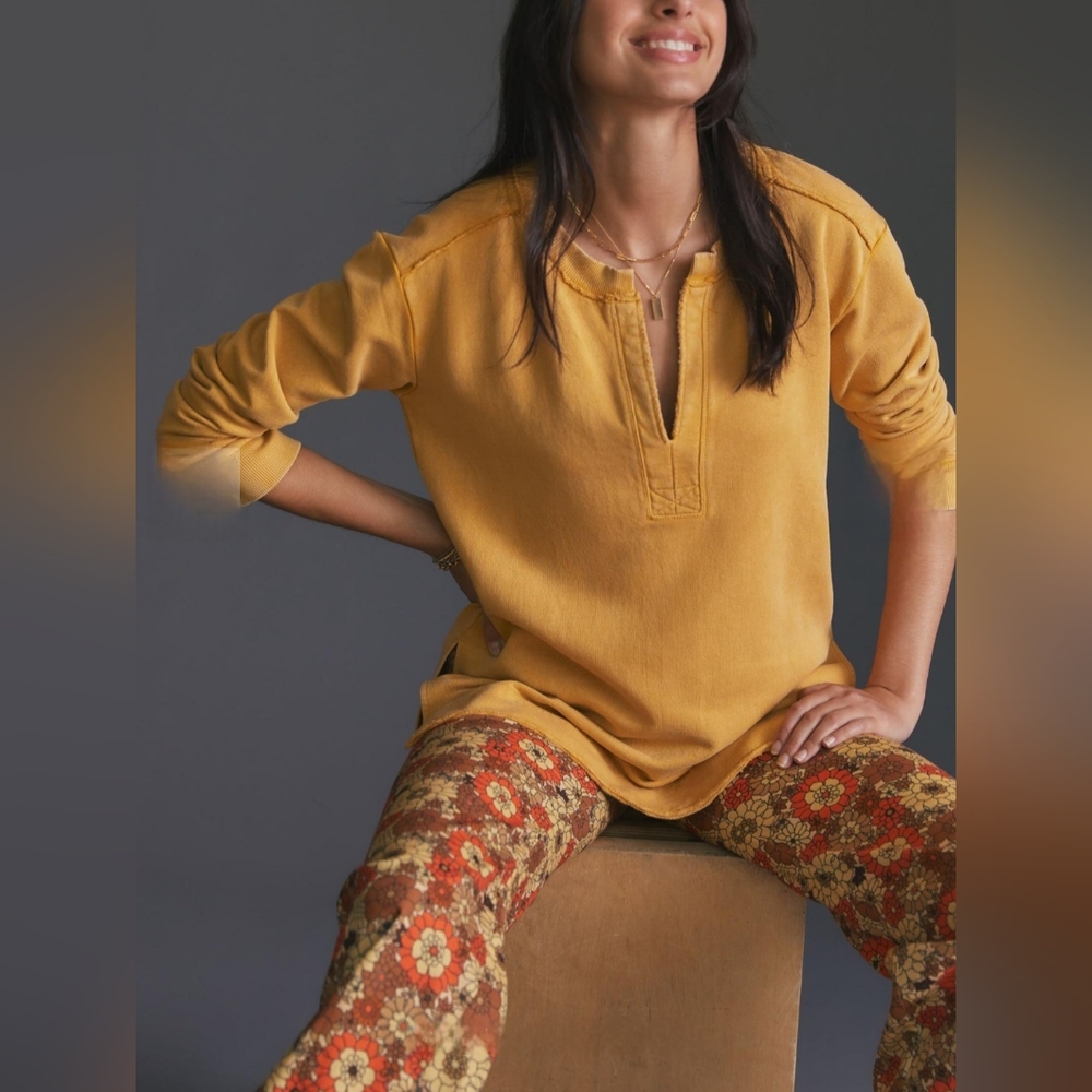 Anthropologie Pilcro Split-Hem Tunic Top in Gold